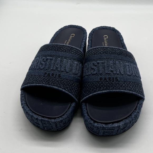Christian Dior D-Way Platform Knit Slide Sandals in Navy Blue sz 37 - Picture 1 of 6